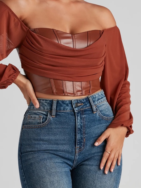 Windsor Tops - Rust Brown Women's Off-Shoulder Corset Top